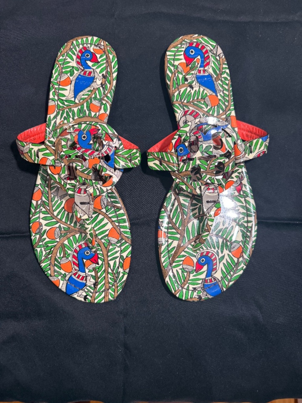 Tory Burch Miller Printed Patent Leather Sandal Orange Something Wild Size 7.5